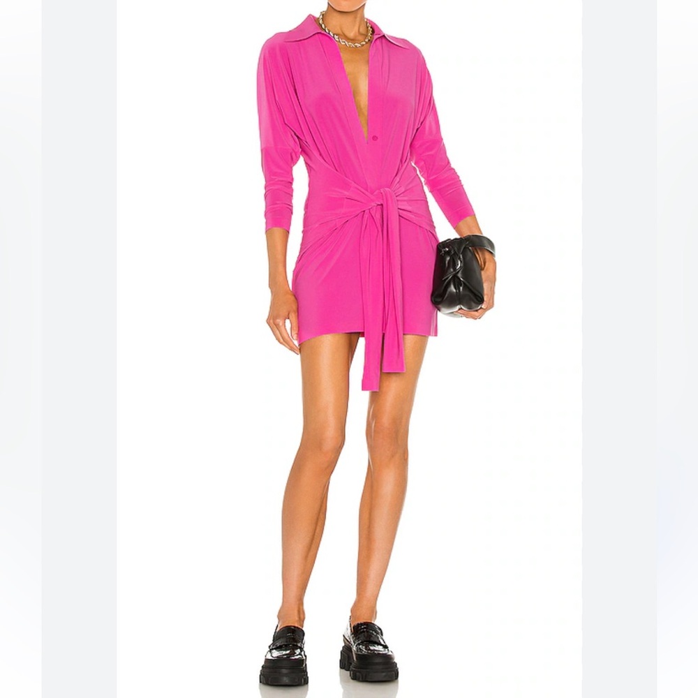 REVOLVE x NORMA KAMALI Mini Tie Front NK Shirt Dress in Orchid Pink-size m